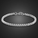 Men 925 Silver 4MM 7-9 in Box Chain Bracelet Bangle Women Solid Boys Charm