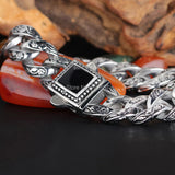Vintage Stainless Steel Rose Flower Chain Bracelet Stone Clasp