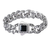 Vintage Stainless Steel Rose Flower Chain Bracelet Stone Clasp