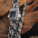 Vintage Stainless Steel Rose Flower Chain Bracelet Stone Clasp