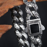 Vintage Stainless Steel Rose Flower Chain Bracelet Stone Clasp
