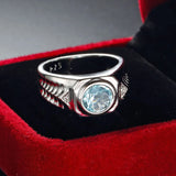Vintage Aquamarine Zircon Ring S925 Sterling Silver Wedding Jewelry
