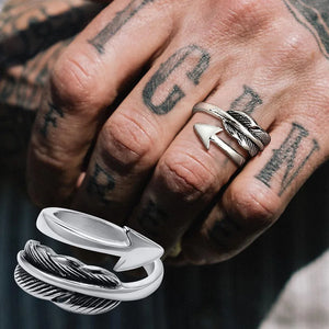 Men Arrow Ring, Stainless Steel Feather Rings, Boho Style Jewelry