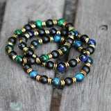 Tiger Eye Malachite Gemstone CZ Beaded Bracelet Couple Bangles Jewelry