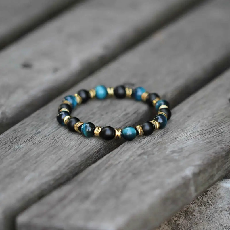 Tiger Eye Malachite Gemstone CZ Beaded Bracelet Couple Bangles Jewelry