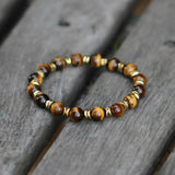 Tiger Eye Malachite Gemstone CZ Beaded Bracelet Couple Bangles Jewelry