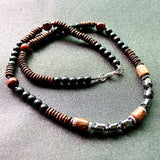 Men Beaded Choker Necklace Stone Bead Hematite Tribal Jewelry Surfer