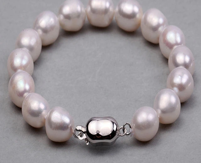 Big Pearl Bracelet 9-10mm Oval Freshwater Pearl Bracelet Women Men