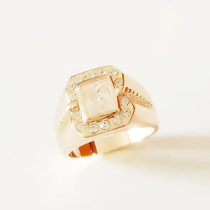 Men Big Ring 585 Rose Square Stone Boy Vintage Zircon Men Rings