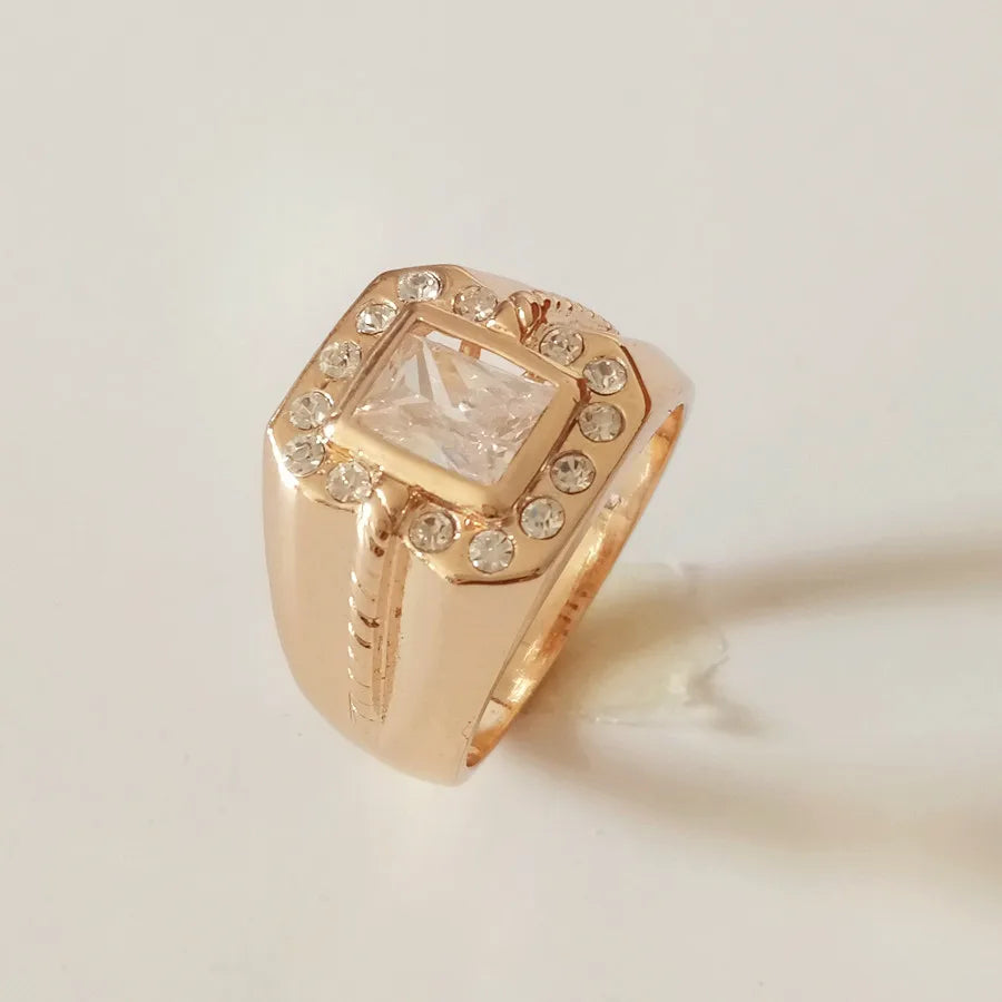 Men Big Ring 585 Rose Square Stone Boy Vintage Zircon Men Rings