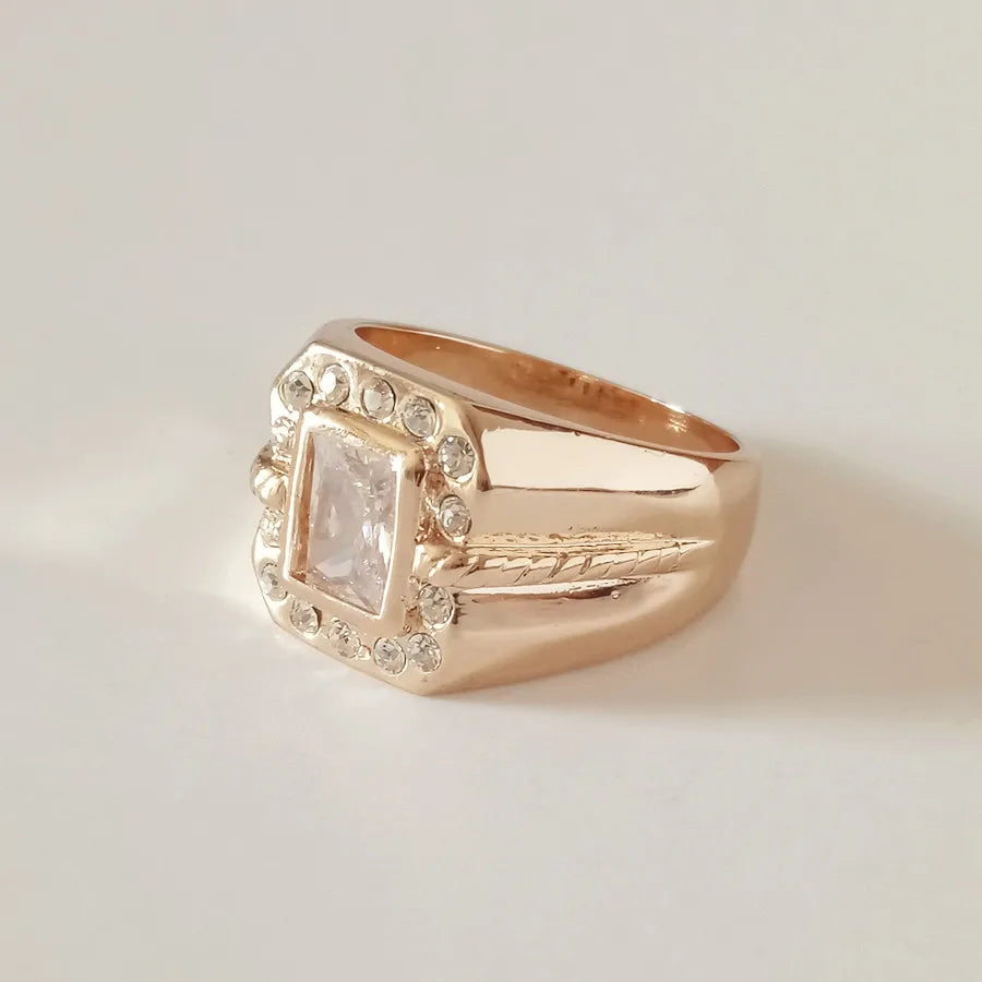 Men Big Ring 585 Rose Square Stone Boy Vintage Zircon Men Rings