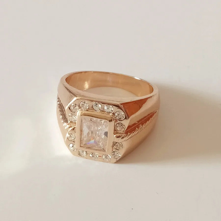 Men Big Ring 585 Rose Square Stone Boy Vintage Zircon Men Rings