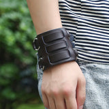 Men Biker Bracelet Wide Leather Wristband Alloy Red Cow Leather Jewelry