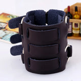Men Biker Bracelet Wide Leather Wristband Alloy Red Cow Leather Jewelry