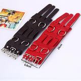 Men Biker Bracelet Wide Leather Wristband Alloy Red Cow Leather Jewelry