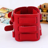 Men Biker Bracelet Wide Leather Wristband Alloy Red Cow Leather Jewelry