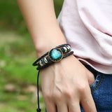 Men 12 Zodiac Sign Bracelet Gemini Sagittarius Leather Charms Bangle