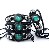 Men 12 Zodiac Sign Bracelet Gemini Sagittarius Leather Charms Bangle