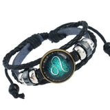 Men 12 Zodiac Sign Bracelet Gemini Sagittarius Leather Charms Bangle