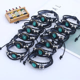 Men 12 Zodiac Sign Bracelet Gemini Sagittarius Leather Charms Bangle