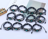 Men 12 Zodiac Sign Bracelet Gemini Sagittarius Leather Charms Bangle