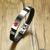 Men Leather Medical Alert Bracelet with Disease engraving
