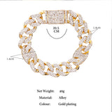 Men Bling Cuban Link Chain Bracelet 14mm Rhinestones Pig Nose Chain Bracelet