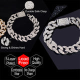 Men Bling Cuban Link Chain Bracelet 14mm Rhinestones Pig Nose Chain Bracelet