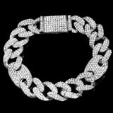 Men Bling Cuban Link Chain Bracelet 14mm Rhinestones Pig Nose Chain Bracelet
