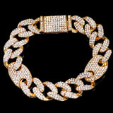 Men Bling Cuban Link Chain Bracelet 14mm Rhinestones Pig Nose Chain Bracelet