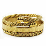 Men Bracelet Set Roman Numeral Stainless Steel Hemp Rope Bangles