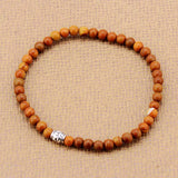 Men Bracelet 4MM Wood Stone Tibetan Beads Elastic Stretch Bracelet