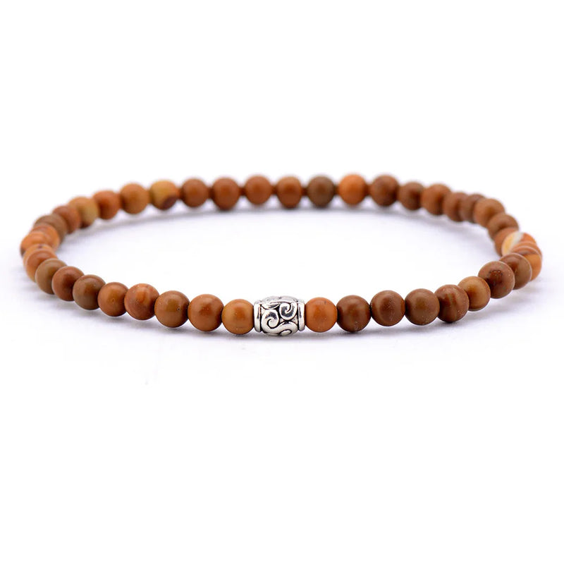 Men Bracelet 4MM Wood Stone Tibetan Beads Elastic Stretch Bracelet