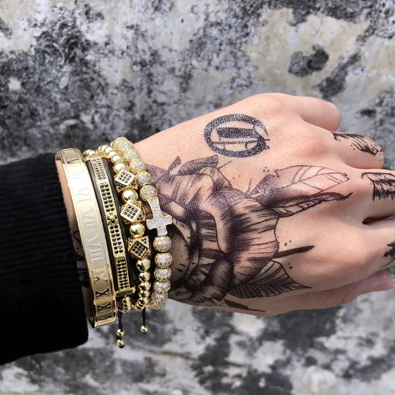 Crown Charms Macrame Beads Bracelet Set Men Women Braiding Jewelry