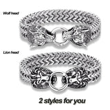 Men Bracelet Lion Wolf Head Chain Jewelry Stainless Steel Bangles