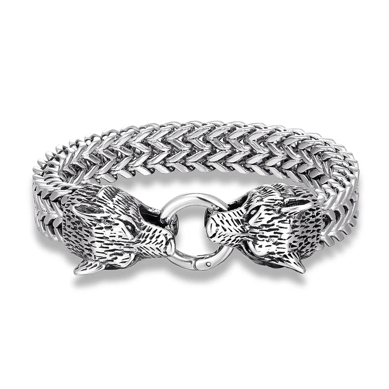 Men Bracelet Lion Wolf Head Chain Jewelry Stainless Steel Bangles