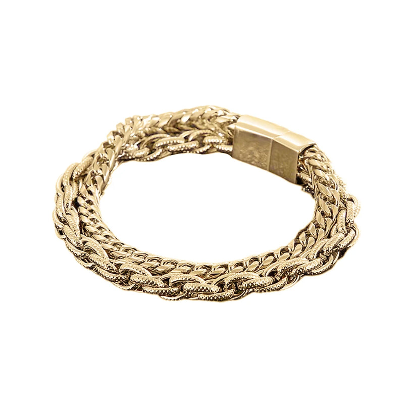 Men Bracelet Metal Double Layer Chains Bangle Hand Decorations