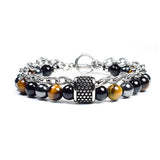 Men Bracelet Natural Bead Stone Stretch Magnet Tiger Eye Mixed Beads Chain