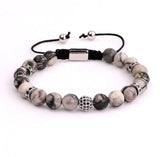 Men Bracelet Natural Stone CZ Pave Ball Macrame Bracelet Gift