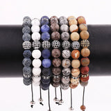 Men Bracelet Natural Stone CZ Pave Ball Macrame Bracelet Gift