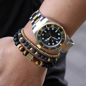 Men Bracelet Natural Tiger Eye Stone Lapis Lazuli Bead Diffuser Bracelet