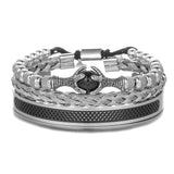 Men Bracelet Sets Stainless Steel Beaded Braiding Rope Bangles Eagle Bracelets
