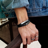 Men Bracelet Stainless Steel Leather Bracelet Engraving Name DIY