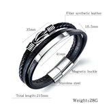 Men Bracelet Stainless Steel Leather Bracelet Engraving Name DIY