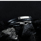 Men Bracelet Stainless Steel Leather Bracelet Engraving Name DIY