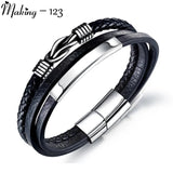 Men Bracelet Stainless Steel Leather Bracelet Engraving Name DIY