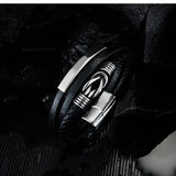 Men Bracelet Stainless Steel Leather Bracelet Engraving Name DIY