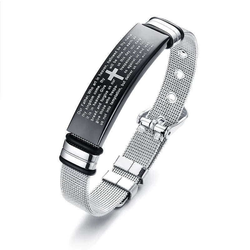 Men Bracelet Stainless Steel Mesh Chain Dragon Bible
