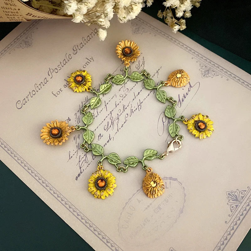 Van Gogh's Sunflower Bracelet with French Joker Woman Design