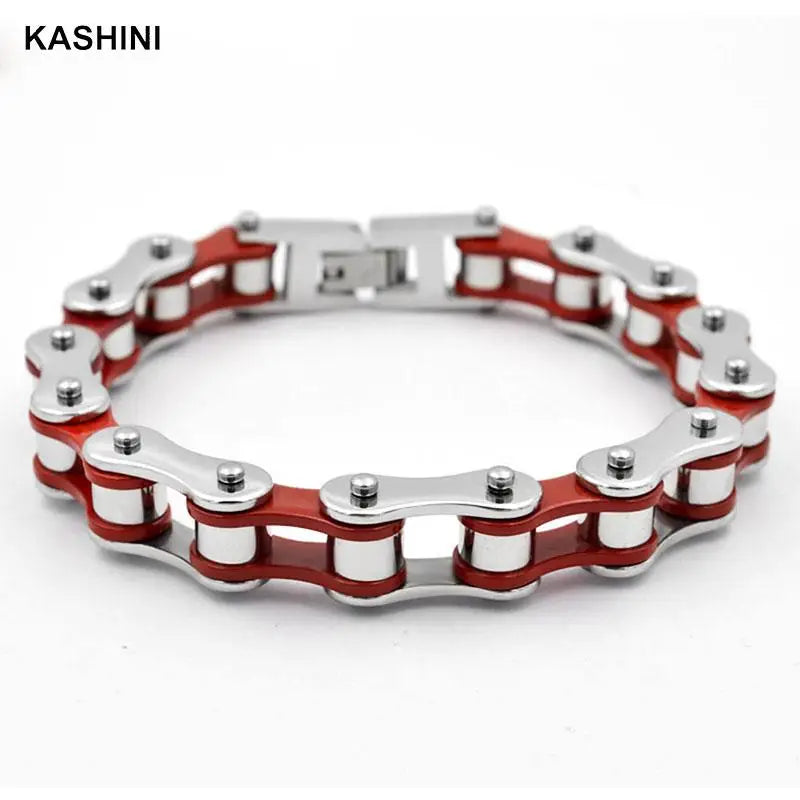 Men Bracelets Biker Chain Link Stainless Steel Retro Red Jewelry